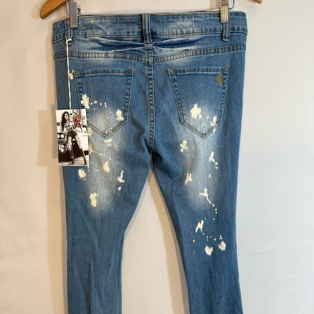 VIP Jeans Womens Blue Denim Distressed Ripped Jeans Size 9/10 Roll Up Hemline - Picture 12 of 16